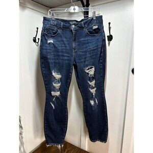Judy Blue Boyfriend Fit Blue Denim Distressed Jeans High Rise Women's Size 14W